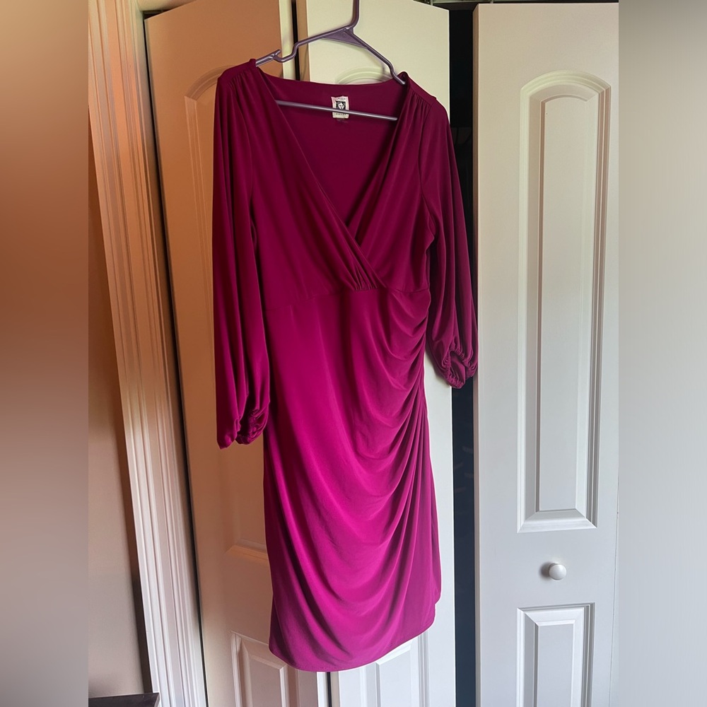 Pink Anne Klein dress with rusching detail.